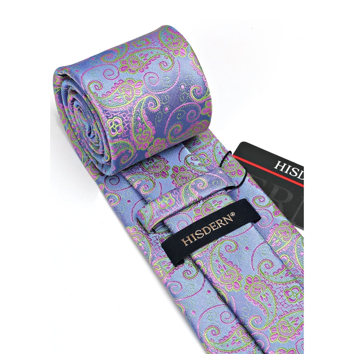 Hisdern Light Steel Blue Paisley Tie Set For Formal Wear