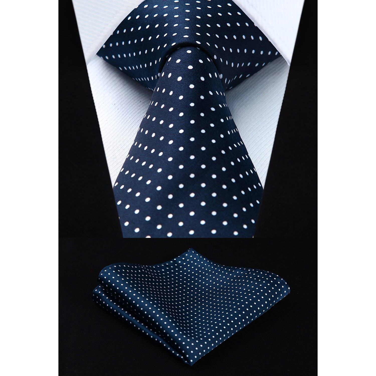 Hisdern Navy Blue Polka Dot Print Tie Set For Formal Events