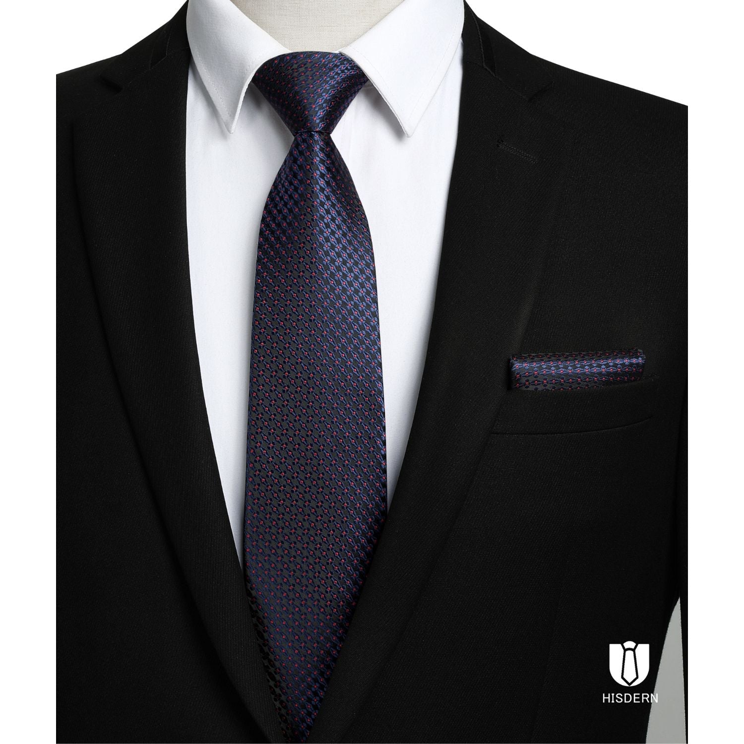 Hisdern Blue Red Houndstooth Wedding Tie Set