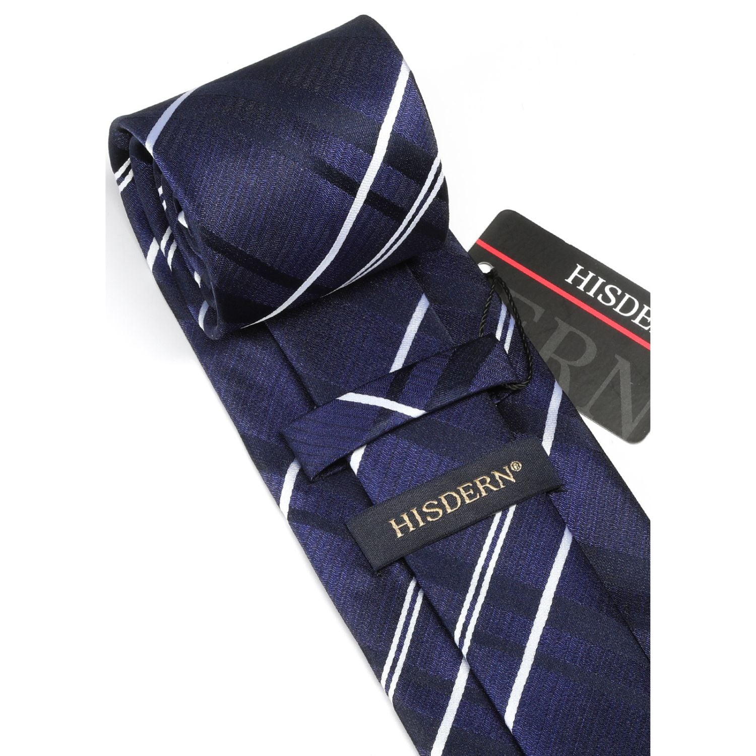 Hisdern Navy Blue Plaid Tie Set For Groomsmen