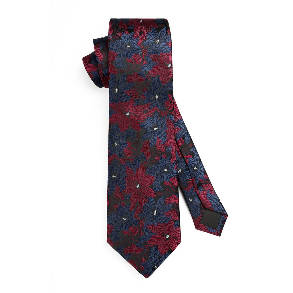 Hisdern Red Navy Floral Wedding Accessories Set