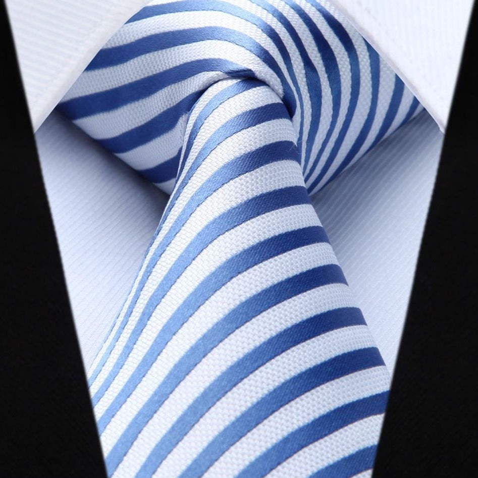 Hisdern Blue White Striped Business Tie Set