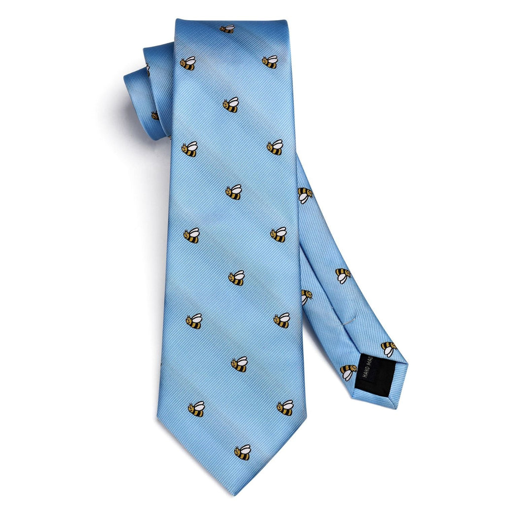 Hisdern Sky Blue Bee Print Men's Suit Tie Set
