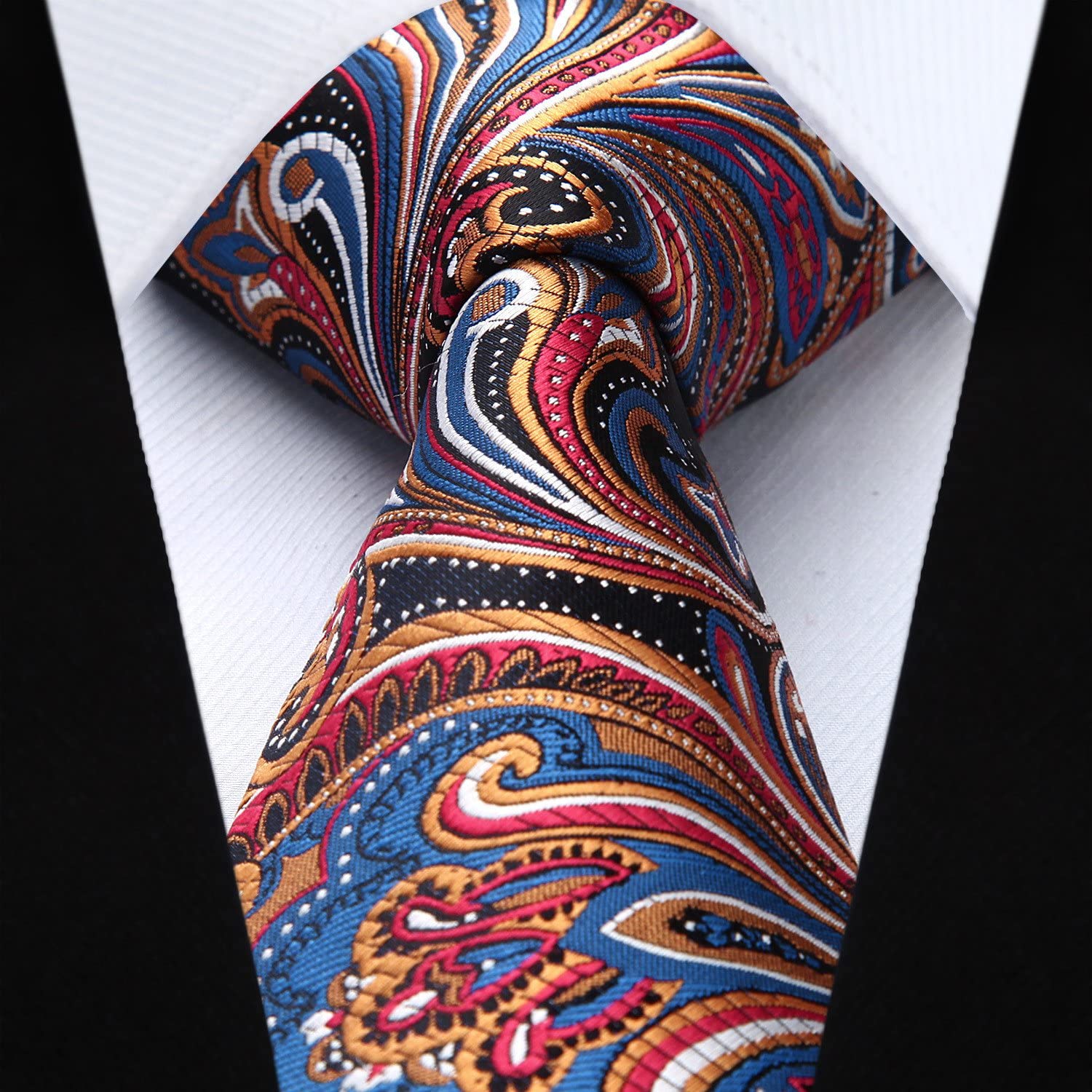 Hisdern Orange Navy Blue Paisley Tie Set For Groomsmen