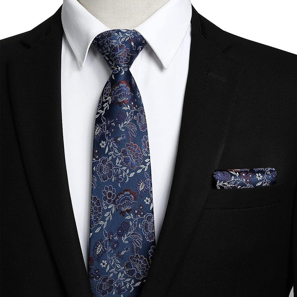 Hisdern Navy Blue Floral Wedding Accessories Set