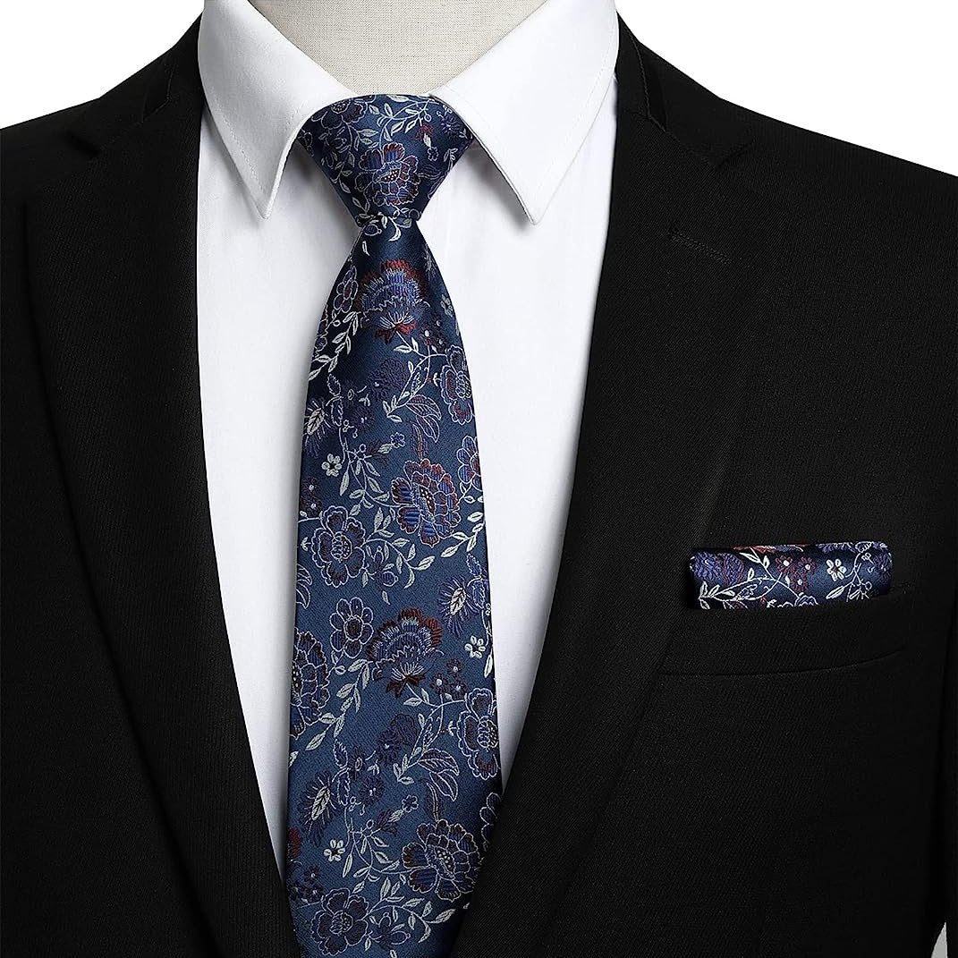 Hisdern Navy Blue Floral Wedding Accessories Set