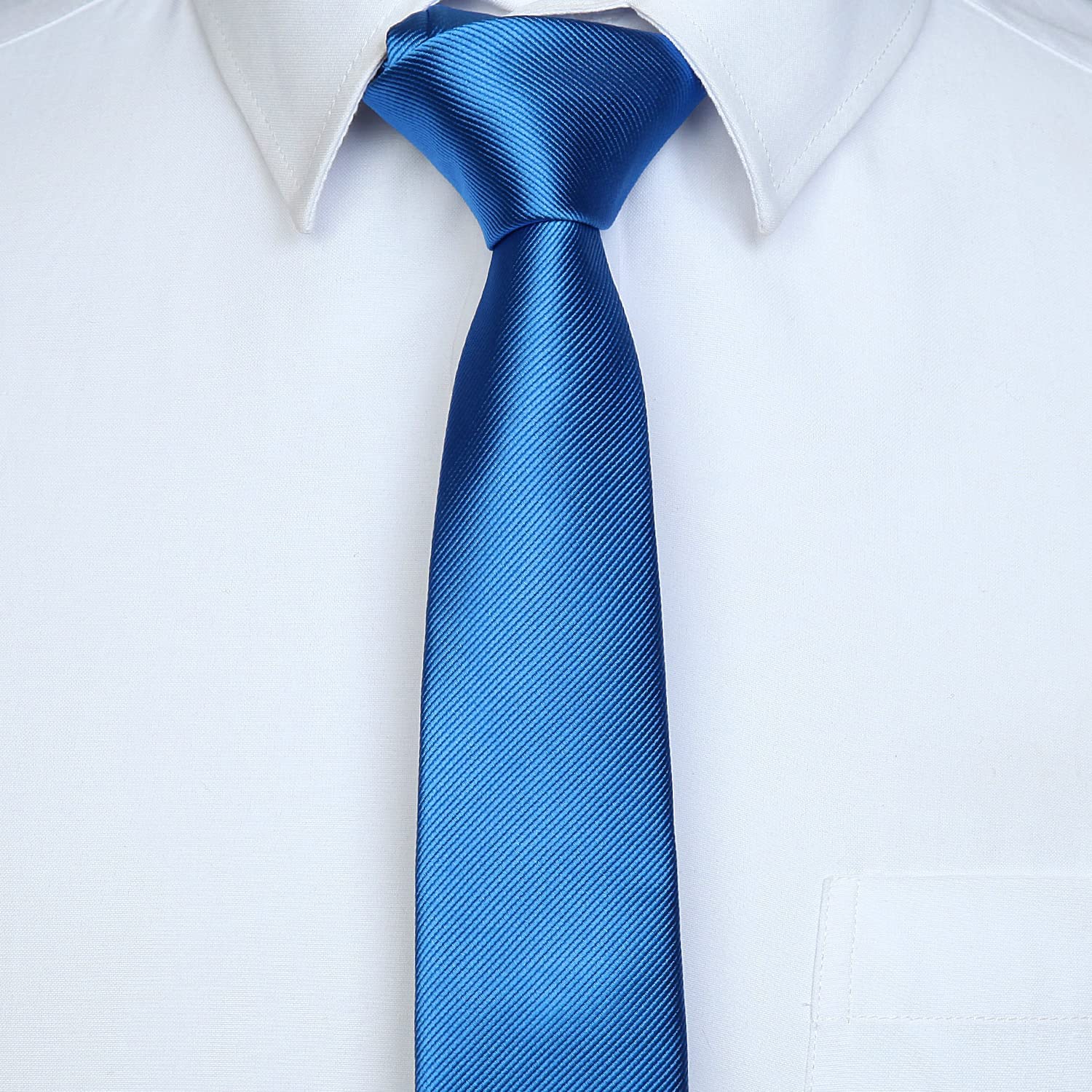 Hisdern Solid Print Skinny Tie Slim 2.17'' Formal Blue Wedding Tie