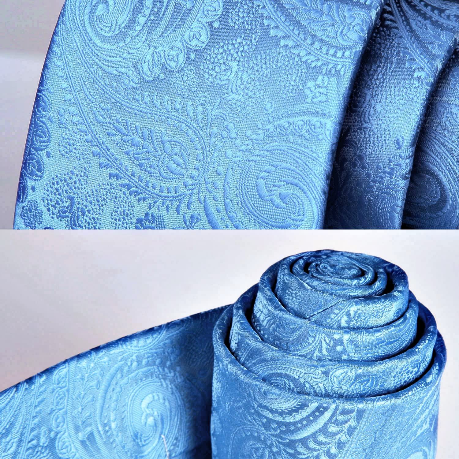 Hisdern Light Blue Paisley Tie Set For Groomsmen