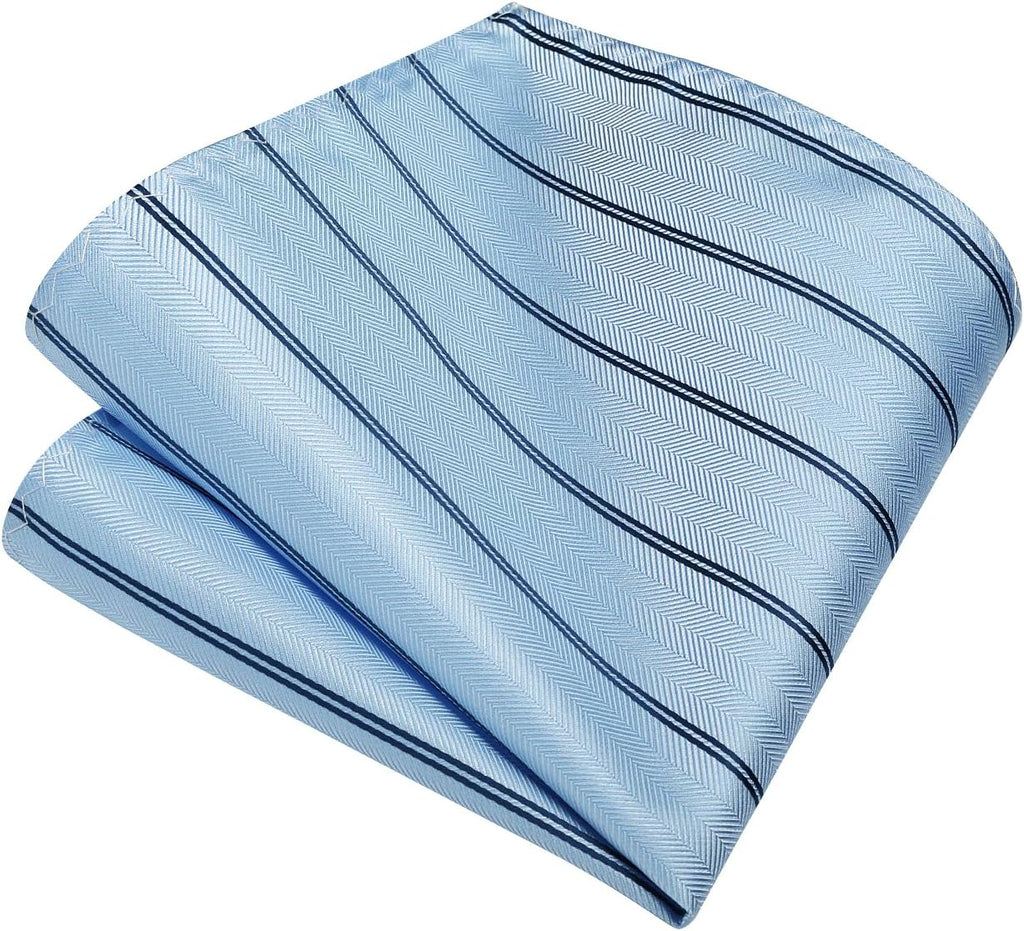 Hisdern Light Blue Striped Business Accessories Set with Cufflinks