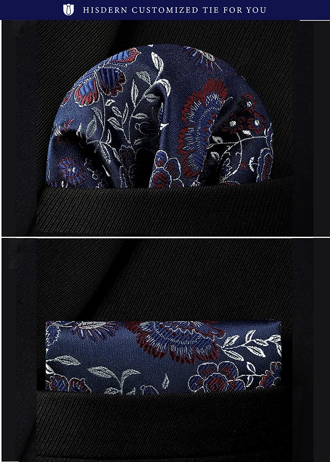 Hisdern Navy Blue Floral Wedding Accessories Set