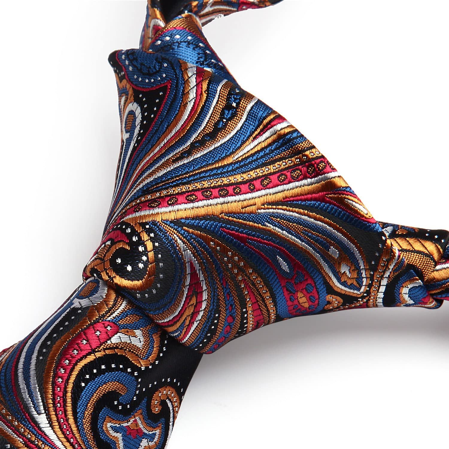 Hisdern Orange Navy Blue Paisley Tie Set For Groomsmen