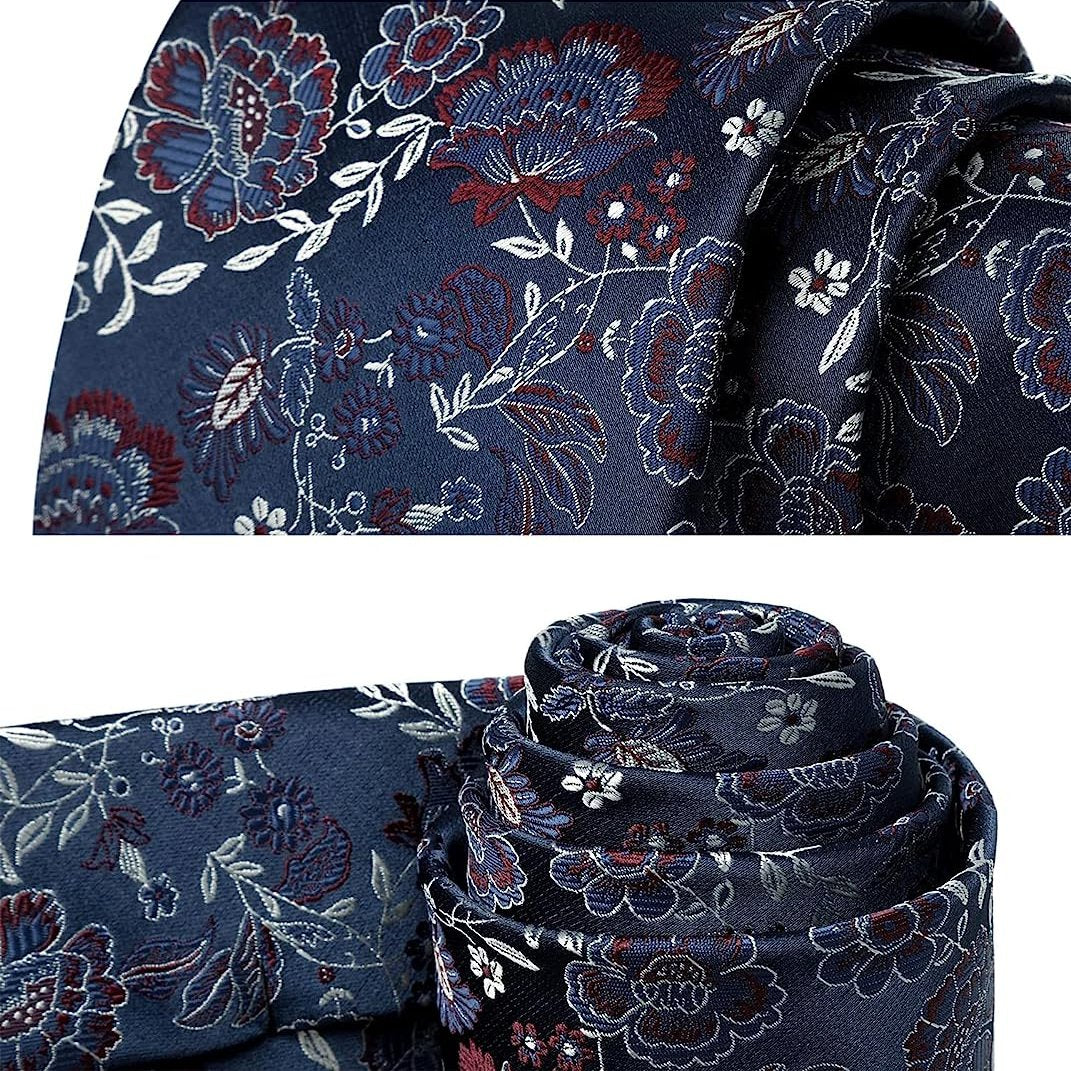 Hisdern Navy Blue Floral Wedding Accessories Set