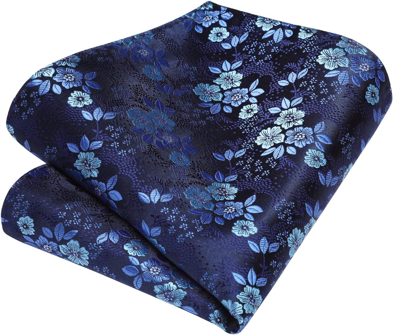 Hisdern Navy Blue Floral Wedding Tie Set with Cufflinks