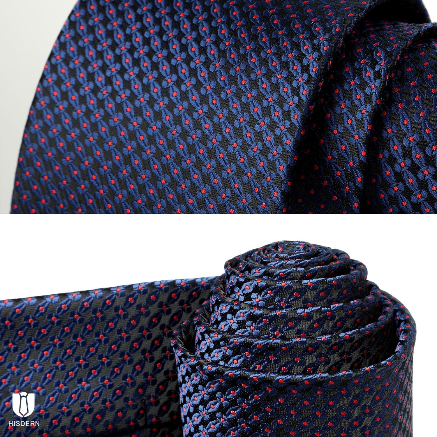 Hisdern Blue Red Houndstooth Wedding Tie Set