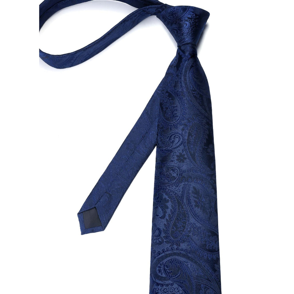 Hisdern Navy Blue Paisley Wedding Accessories Set with Cufflinks