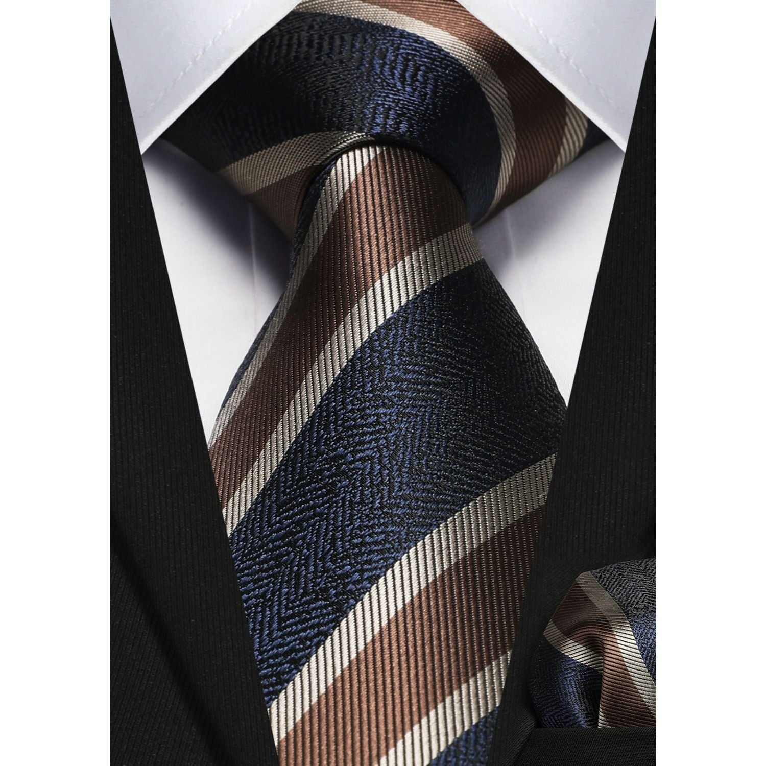 Hisdern Navy Gold Striped Business Tie Set