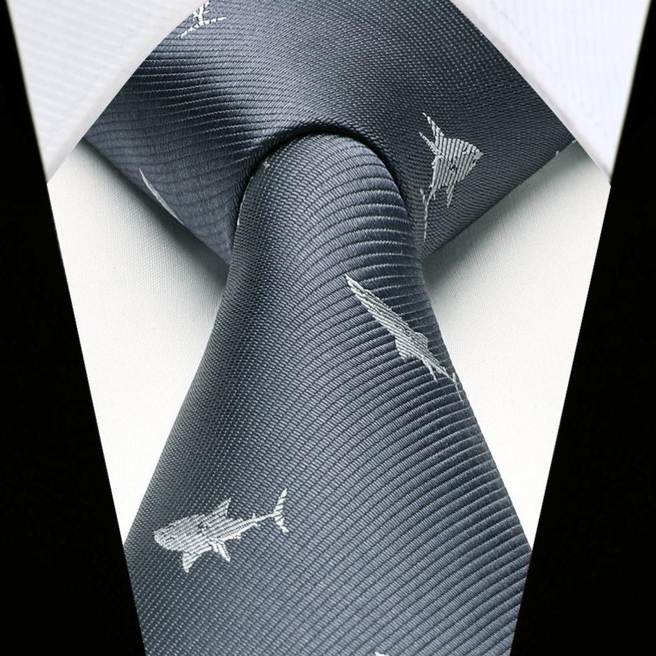 Hisdern Navy Blue Shark Print Men's Suit Tie Set