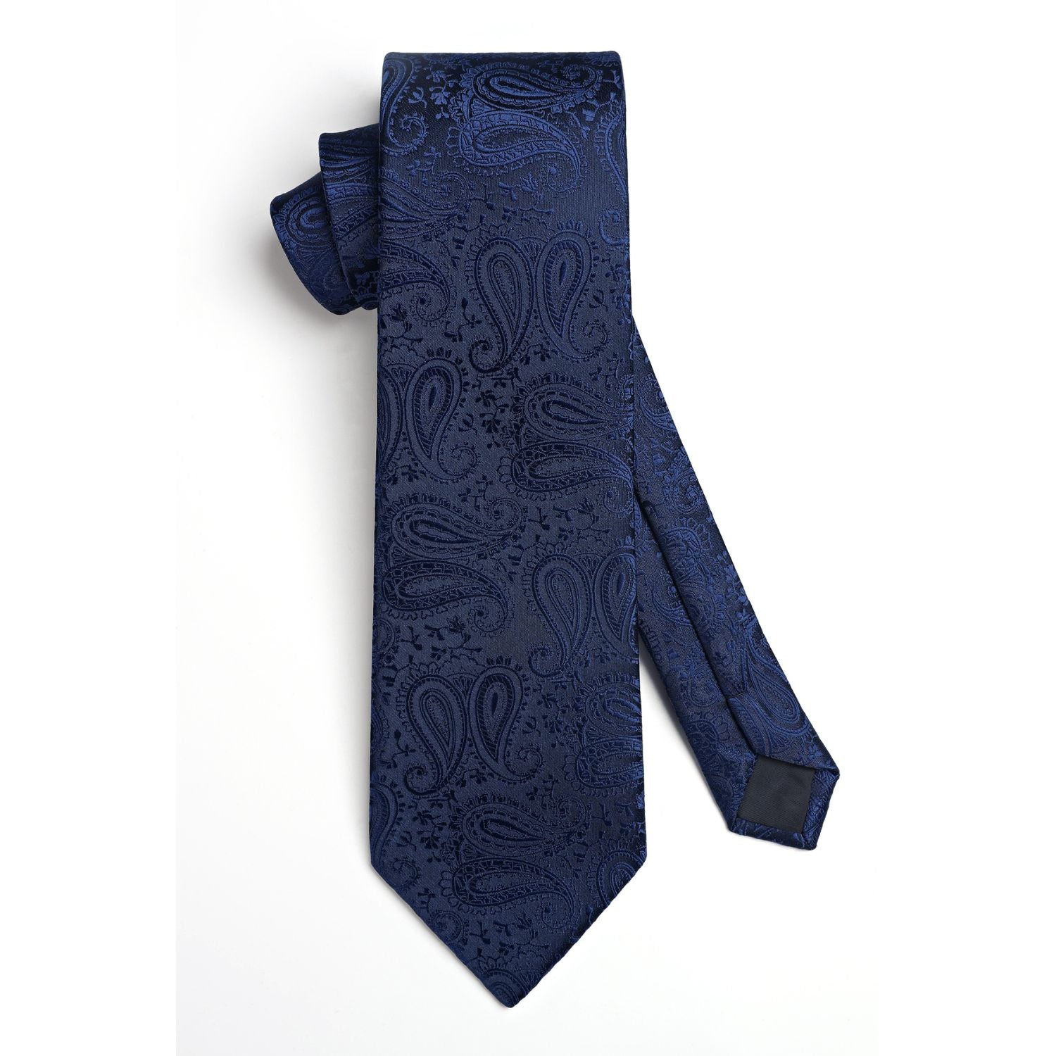 Hisdern Navy Blue Paisley Tie Set For Formal Wear