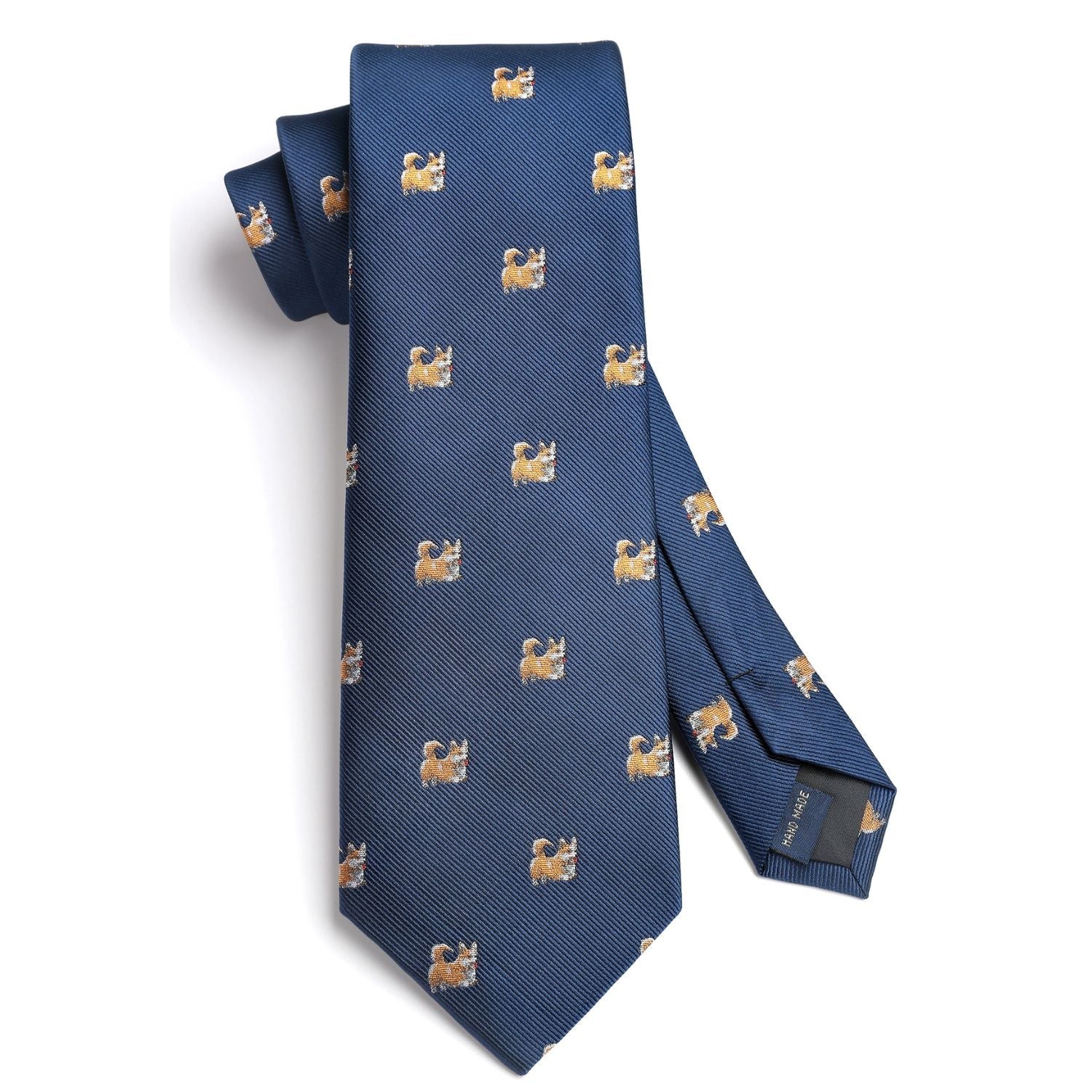 Hisdern Navy Blue Corgi Print Men's Suit Tie Set