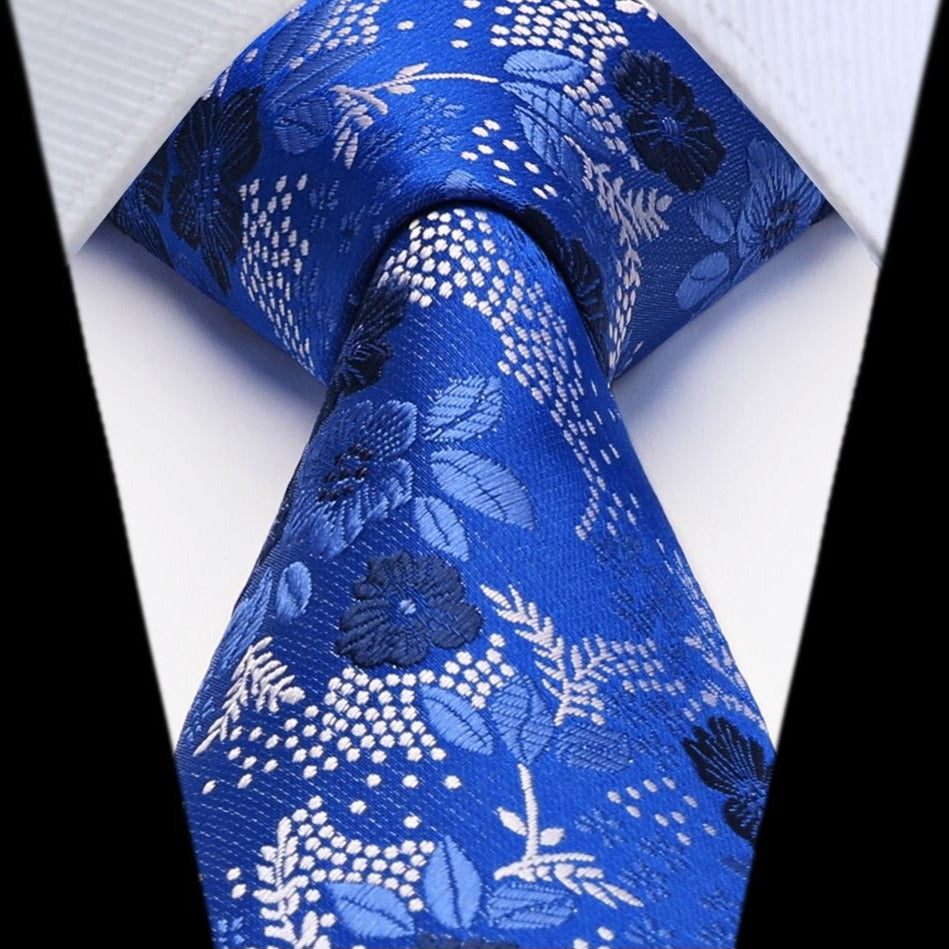 Hisdern Sky Blue Wedding Tie Set – Floral Tie & Pocket Square