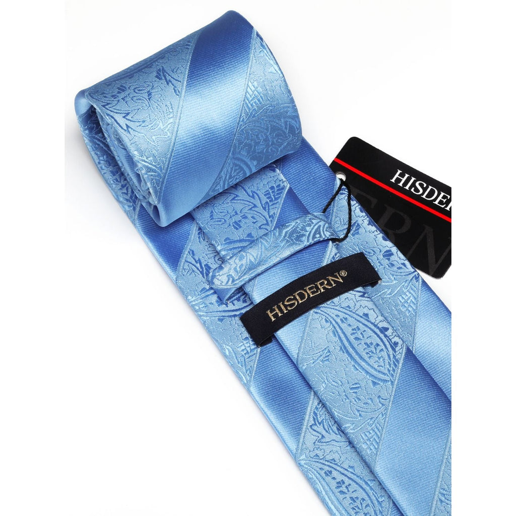 Hisdern Blue Striped Wedding Accessories Set with Cufflinks