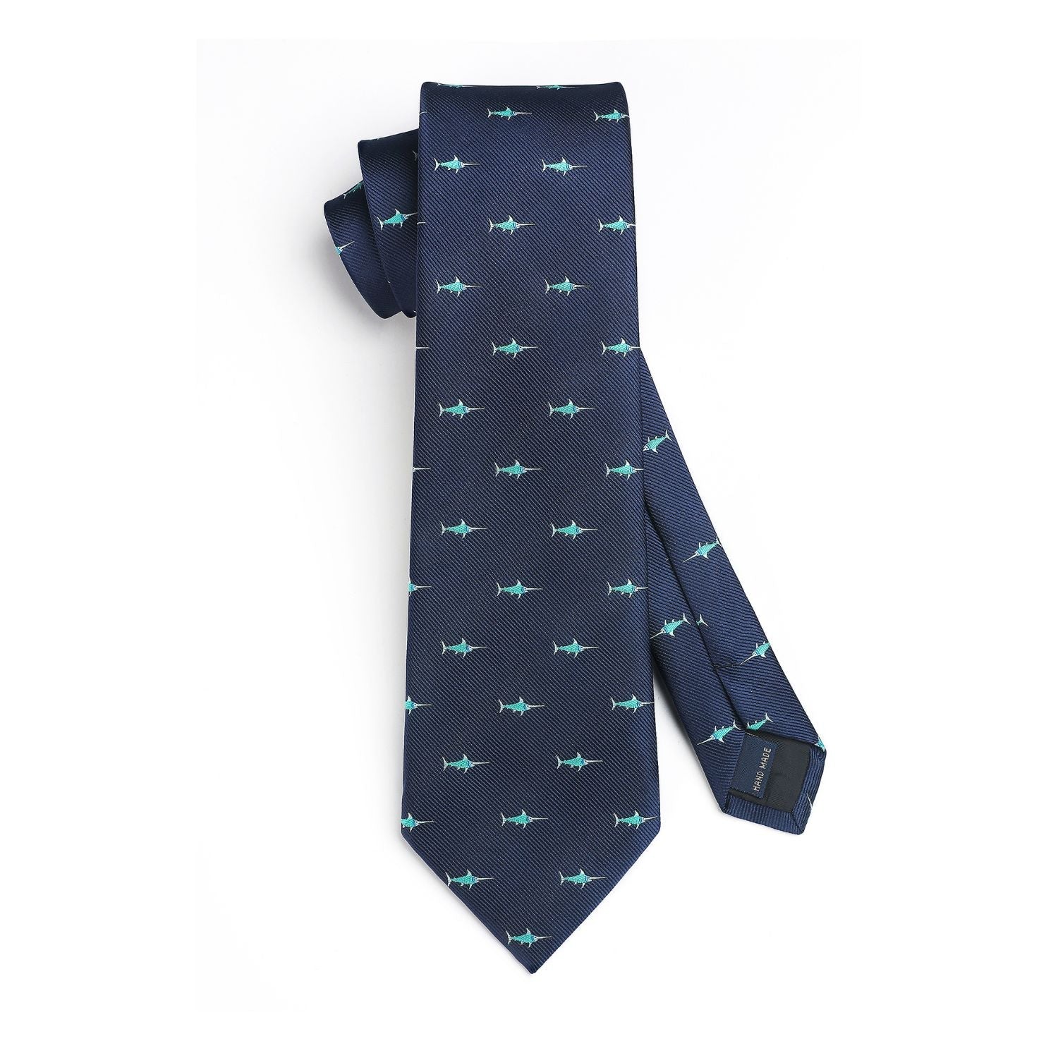 Hisdern Navy Blue Swordfish Print Men's Suit Tie Set
