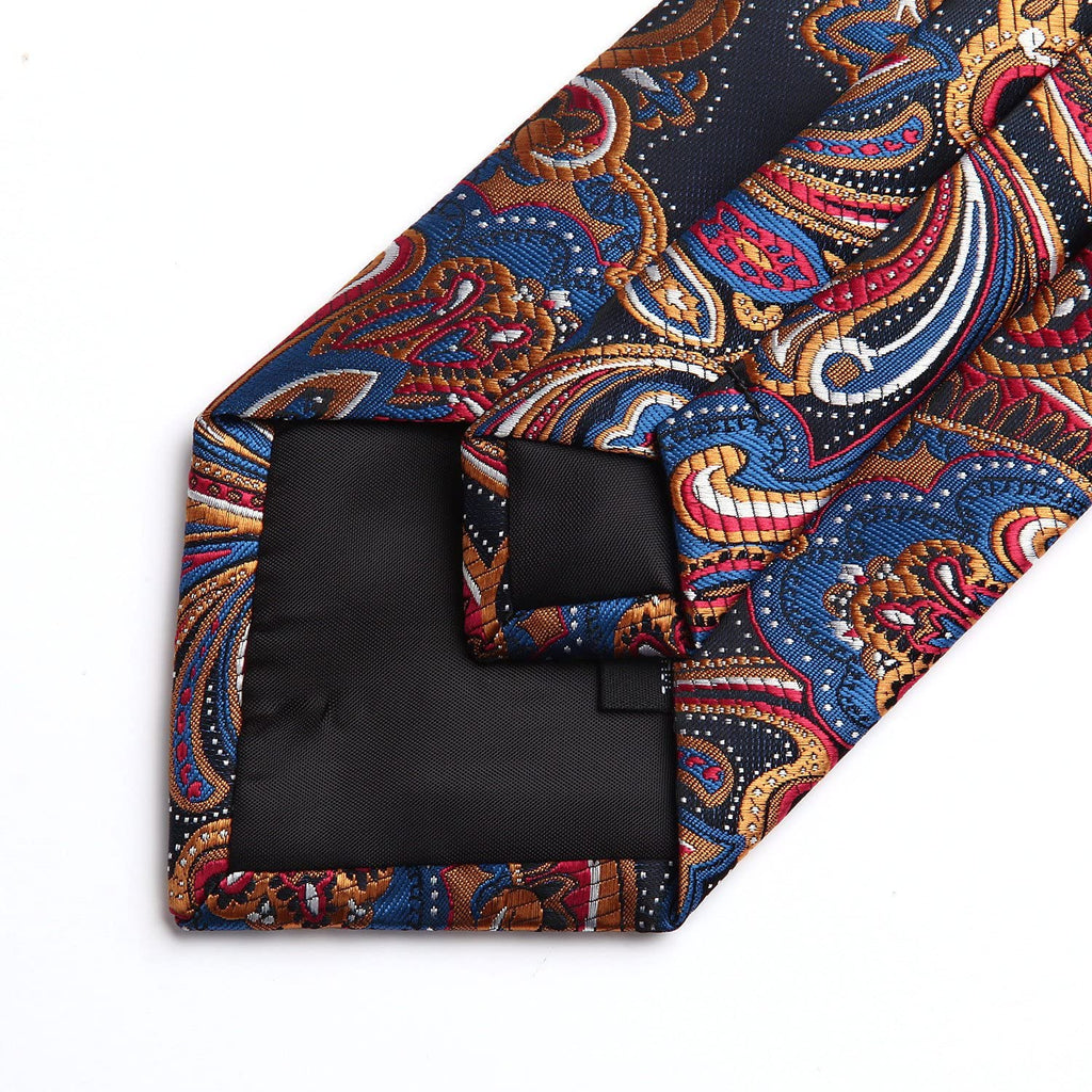 Hisdern Orange Navy Blue Paisley Tie Set For Groomsmen