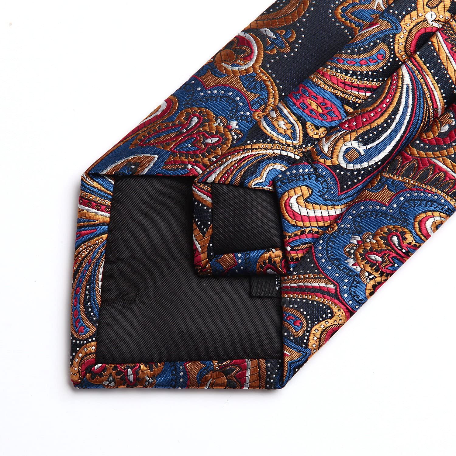 Hisdern Orange Navy Blue Paisley Tie Set For Groomsmen