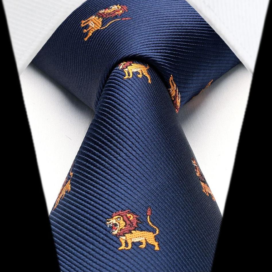 Hisdern Navy Blue Lion Print Men's Suit Tie Set