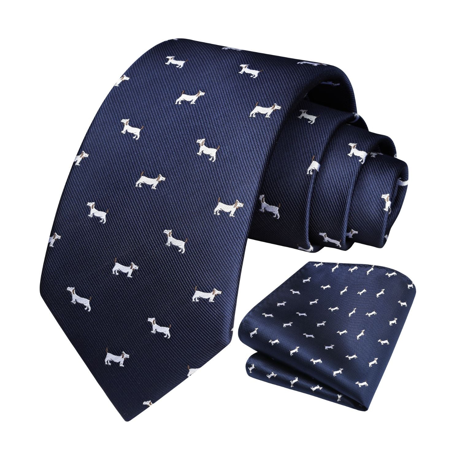 Hisdern Navy Blue Bulldog Print Men's Suit Tie Set