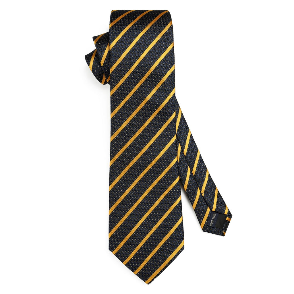 Hisdern Navy Blue Yellow Striped Business Tie Set