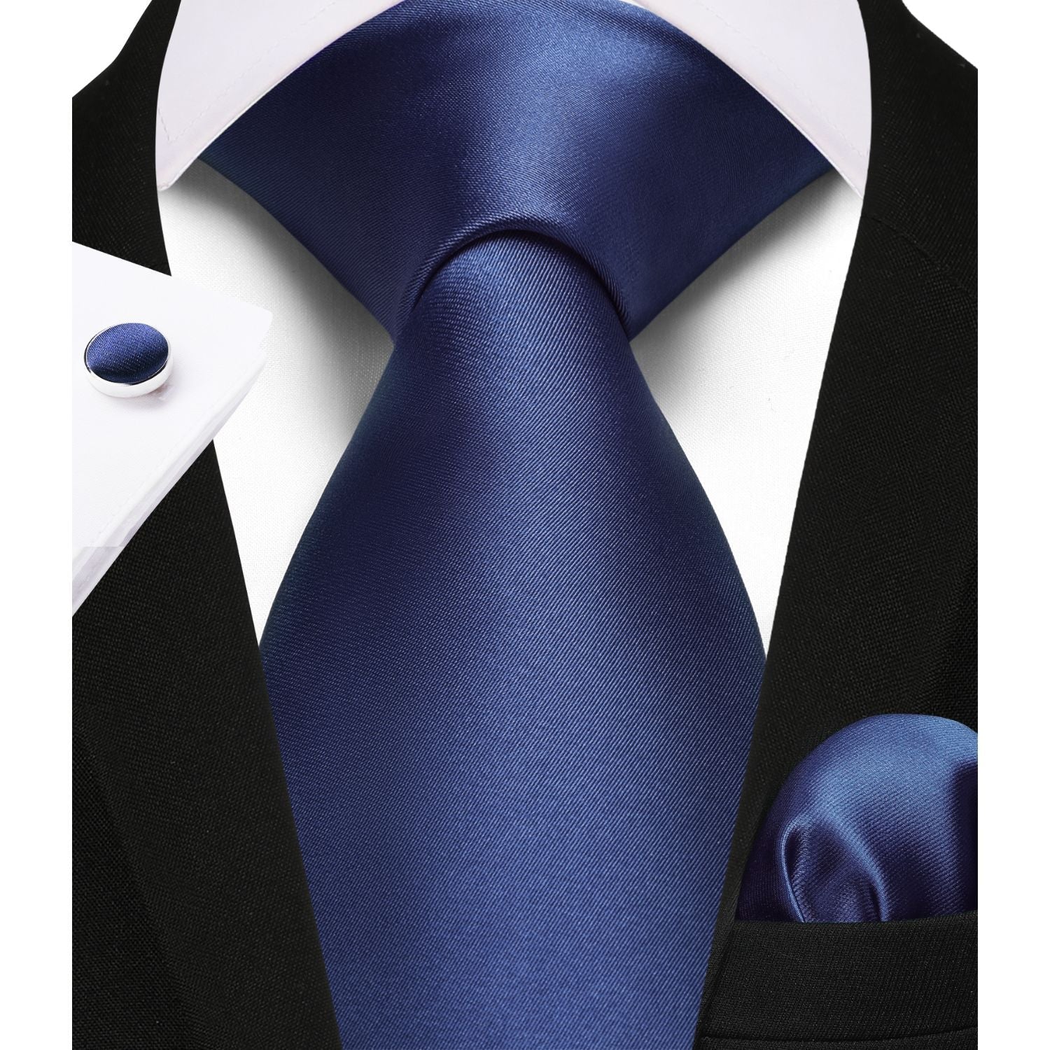 Hisdern Navy Blue Solid Wedding Accessories Set with Cufflinks