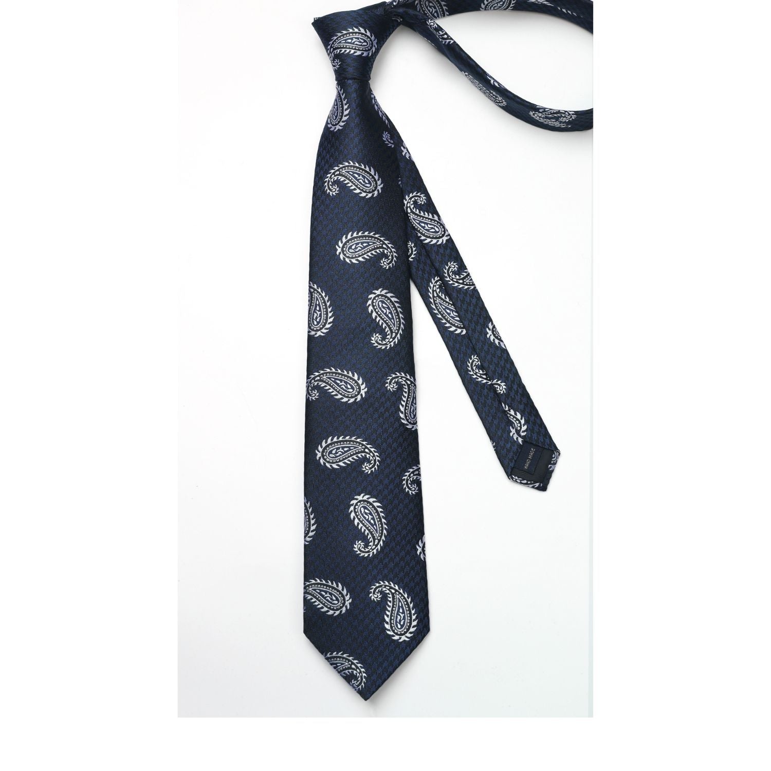 Hisdern Navy Blue Paisley Tie Set For Formal Wear