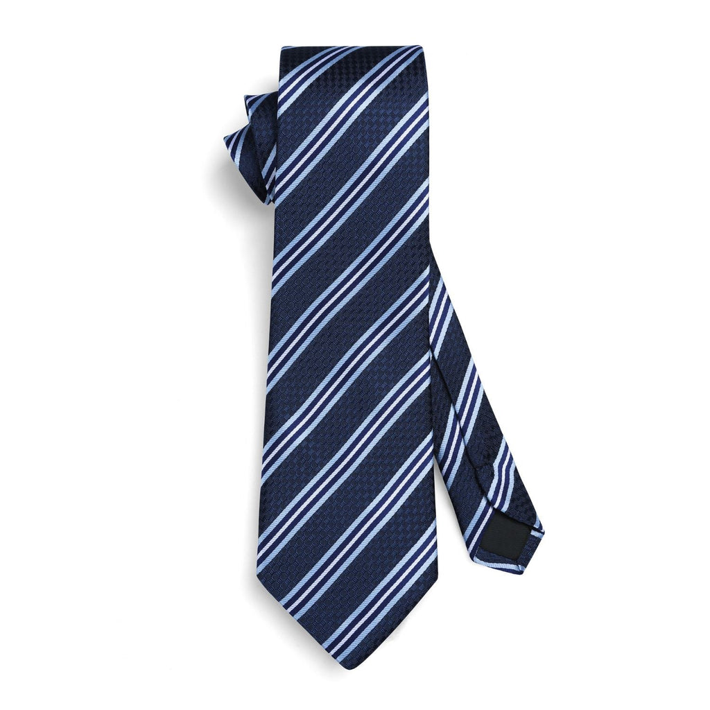 Hisdern Navy Blue Striped Business Tie Set
