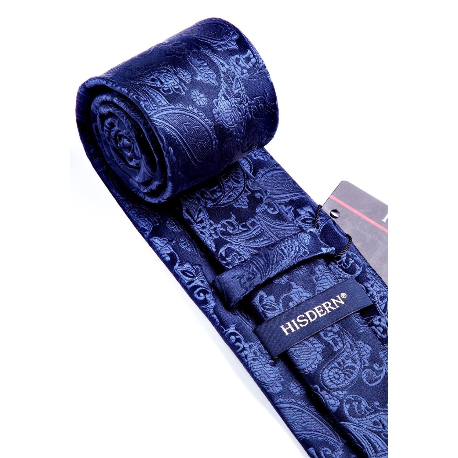 Hisdern Navy Blue Paisley Tie Set For Formal Wear