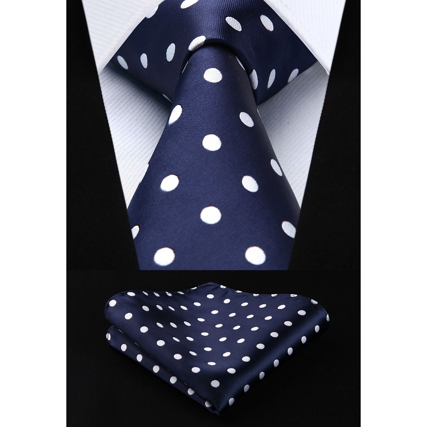 Hisdern Navy Blue Polka Dot Tie Set For Groomsmen