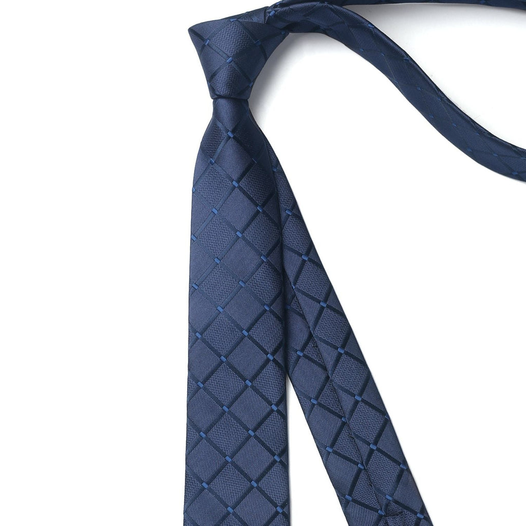 Hisdern Plaid Print Skinny Tie Slim 2.17'' Formal Navy Blue Wedding Tie