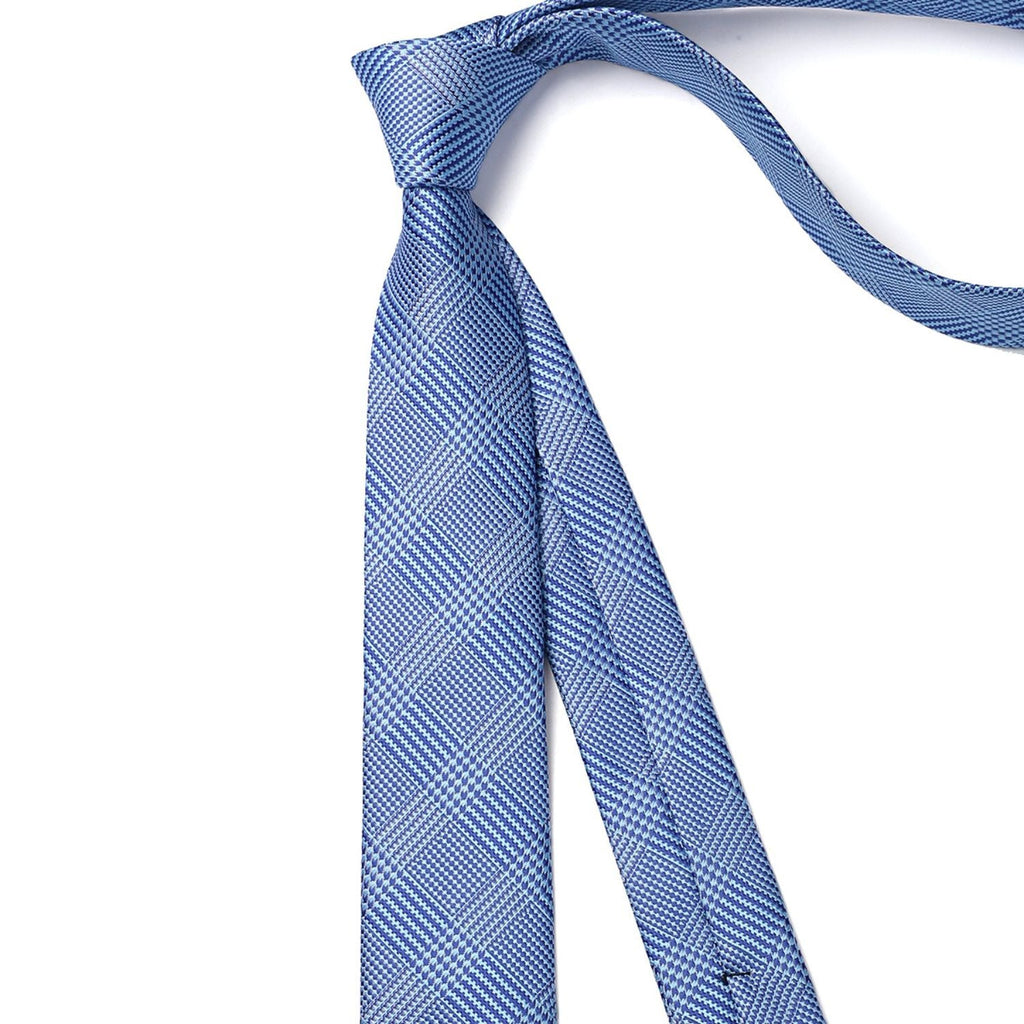 Hisdern Plaid Print Skinny Tie Slim 2.17'' Formal Blue Wedding Tie