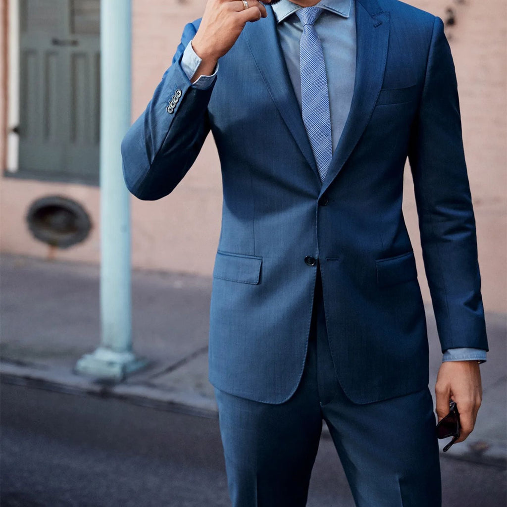 Hisdern Plaid Print Skinny Tie Slim 2.17'' Formal Blue Wedding Tie