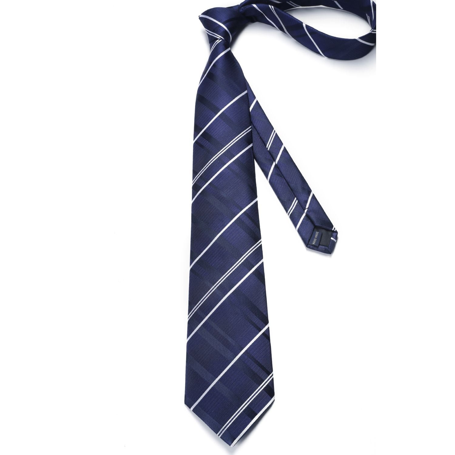 Hisdern Navy Blue Plaid Wedding Accessories Set with Cufflinks