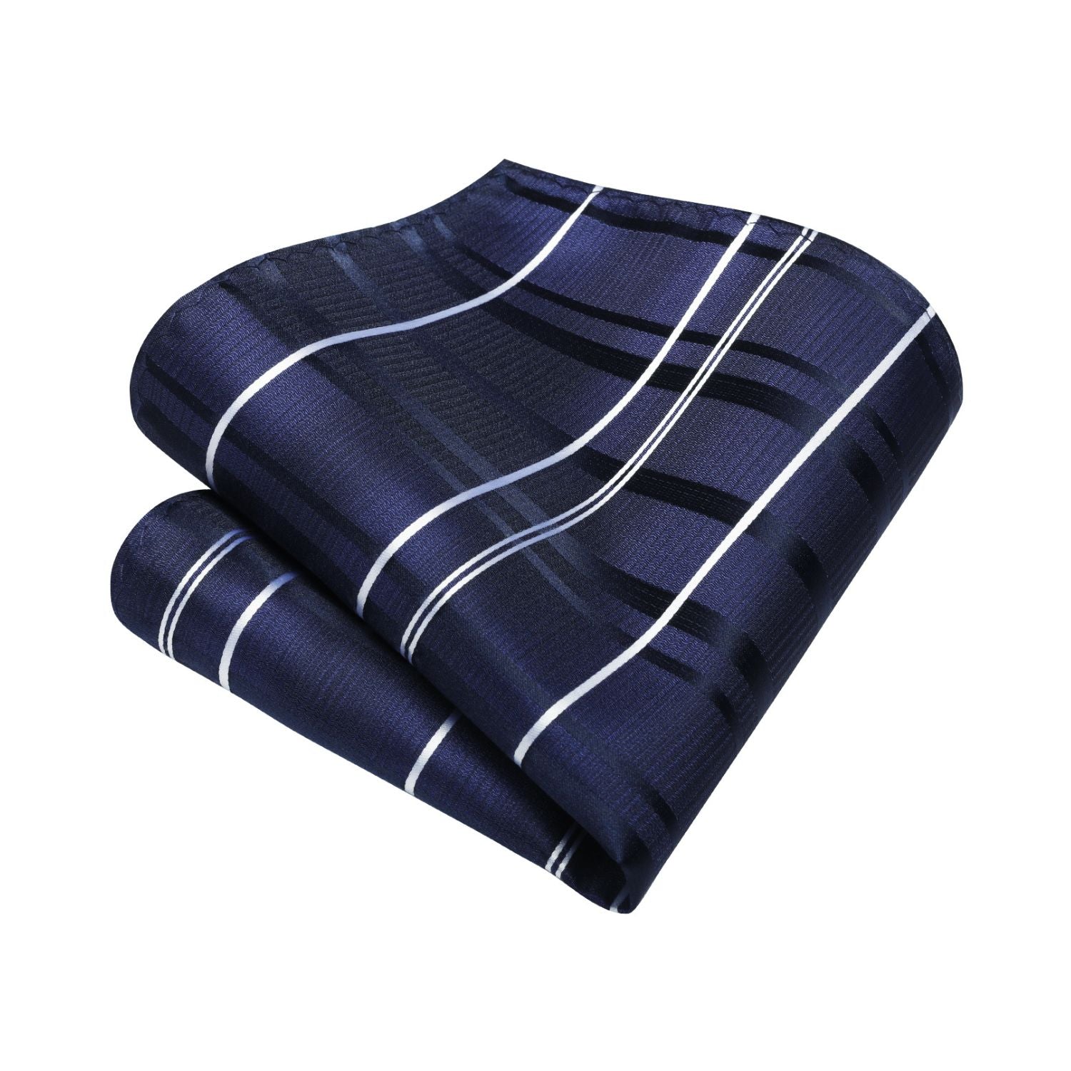 Hisdern Navy Blue Plaid Wedding Accessories Set with Cufflinks