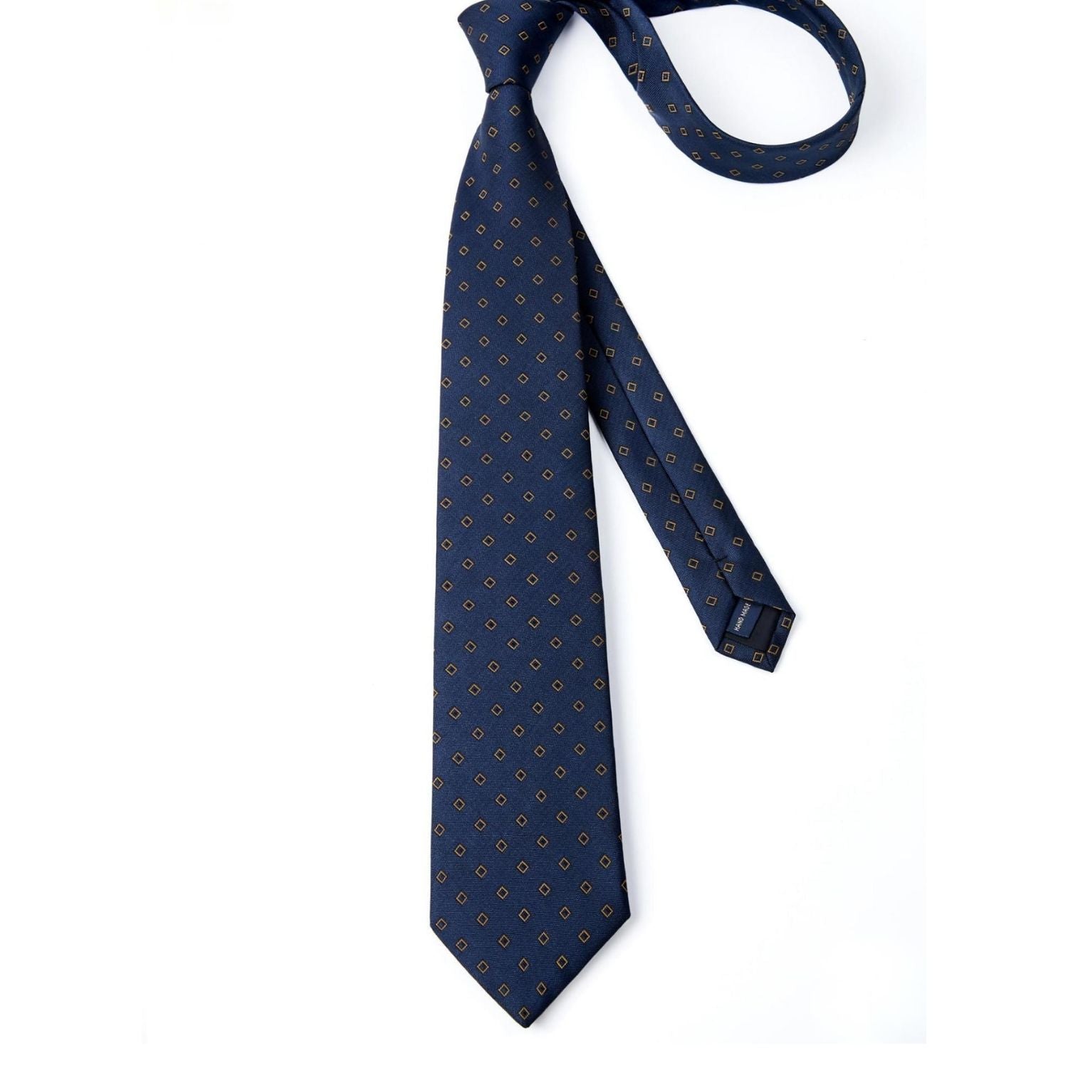 Hisdern Navy Yellow Polka Dot Print Tie Set For Formal Events