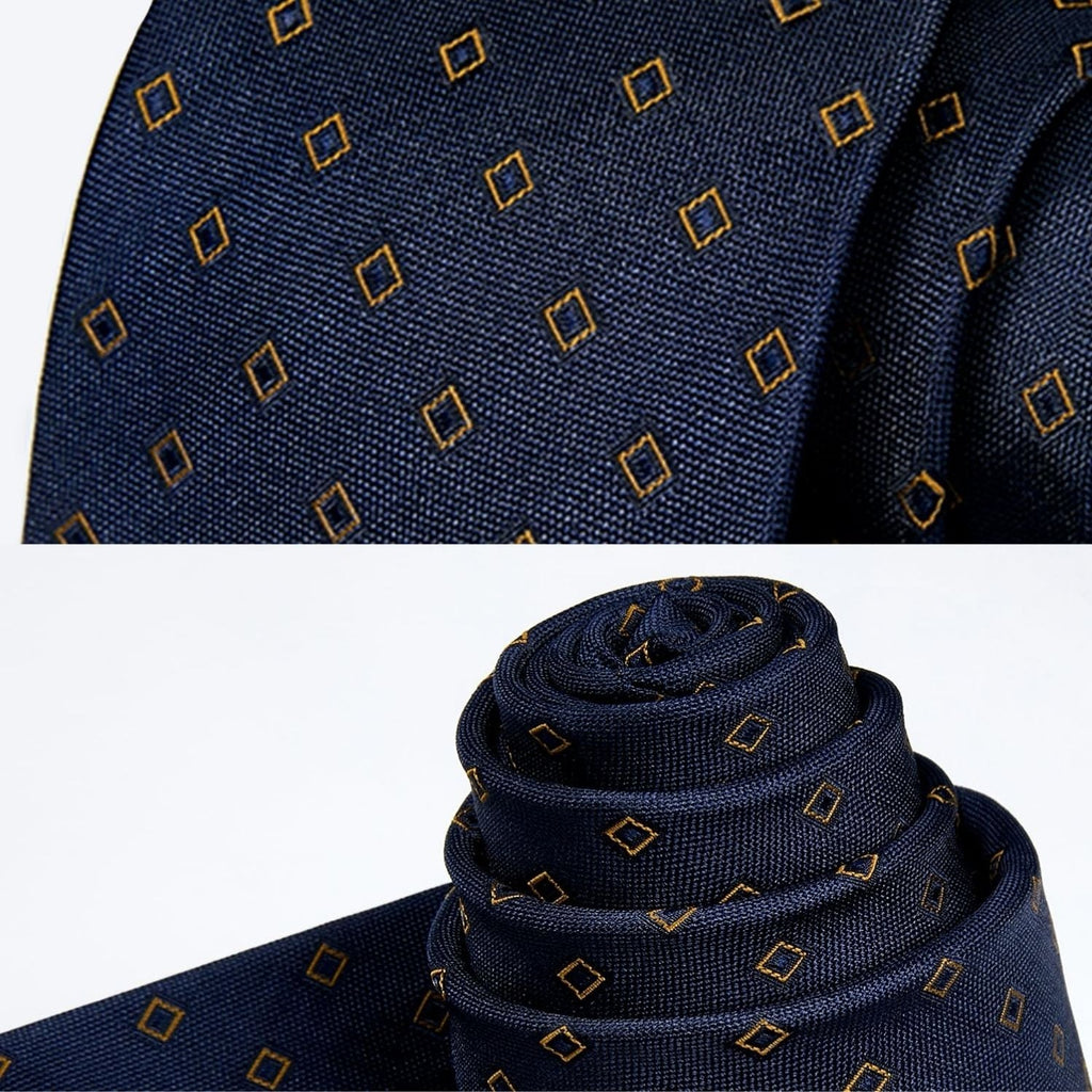 Hisdern Navy Yellow Polka Dot Print Tie Set For Formal Events