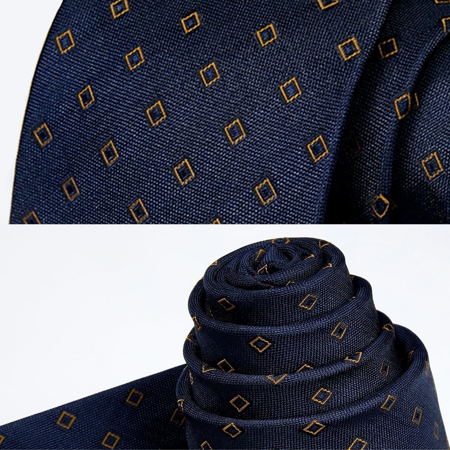 Hisdern Navy Yellow Polka Dot Print Tie Set For Formal Events