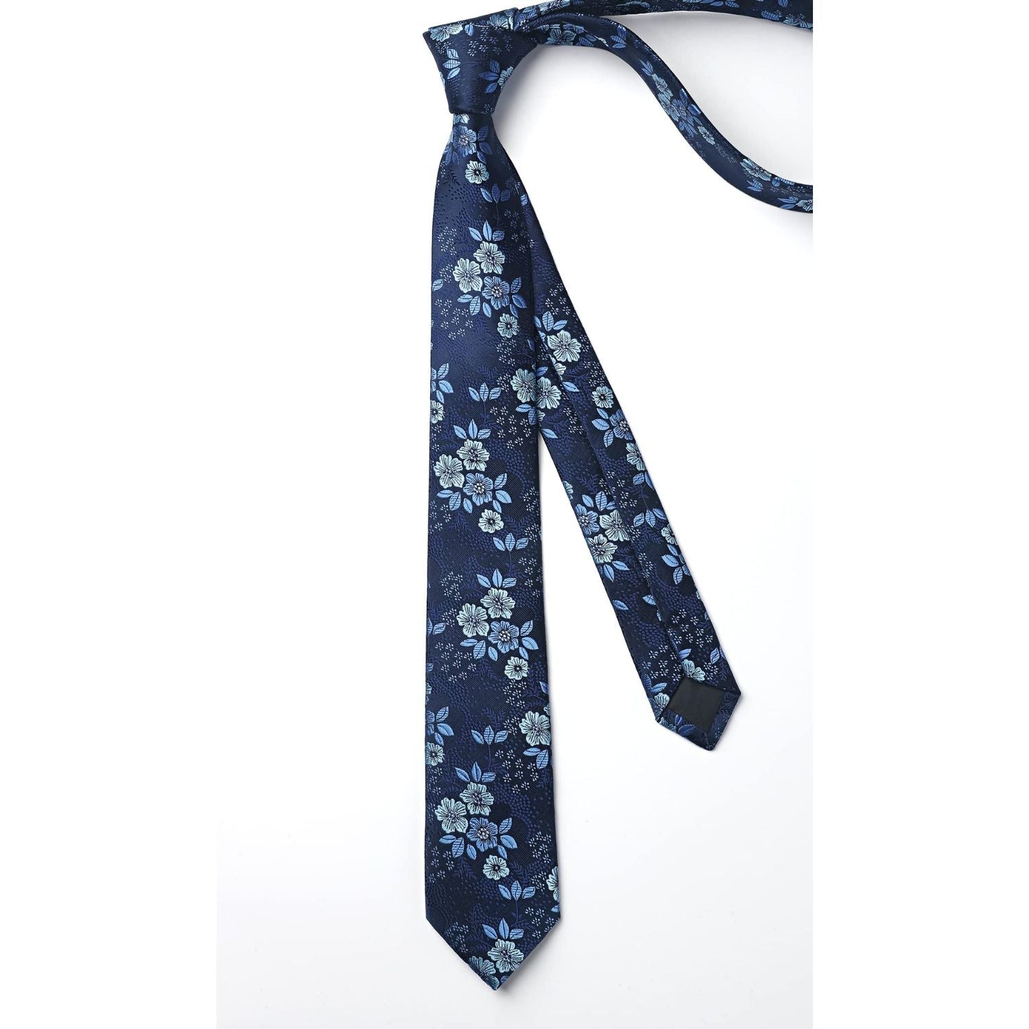 Hisdern Floral Print Skinny Tie Slim 2.17'' Formal Blue Wedding Tie