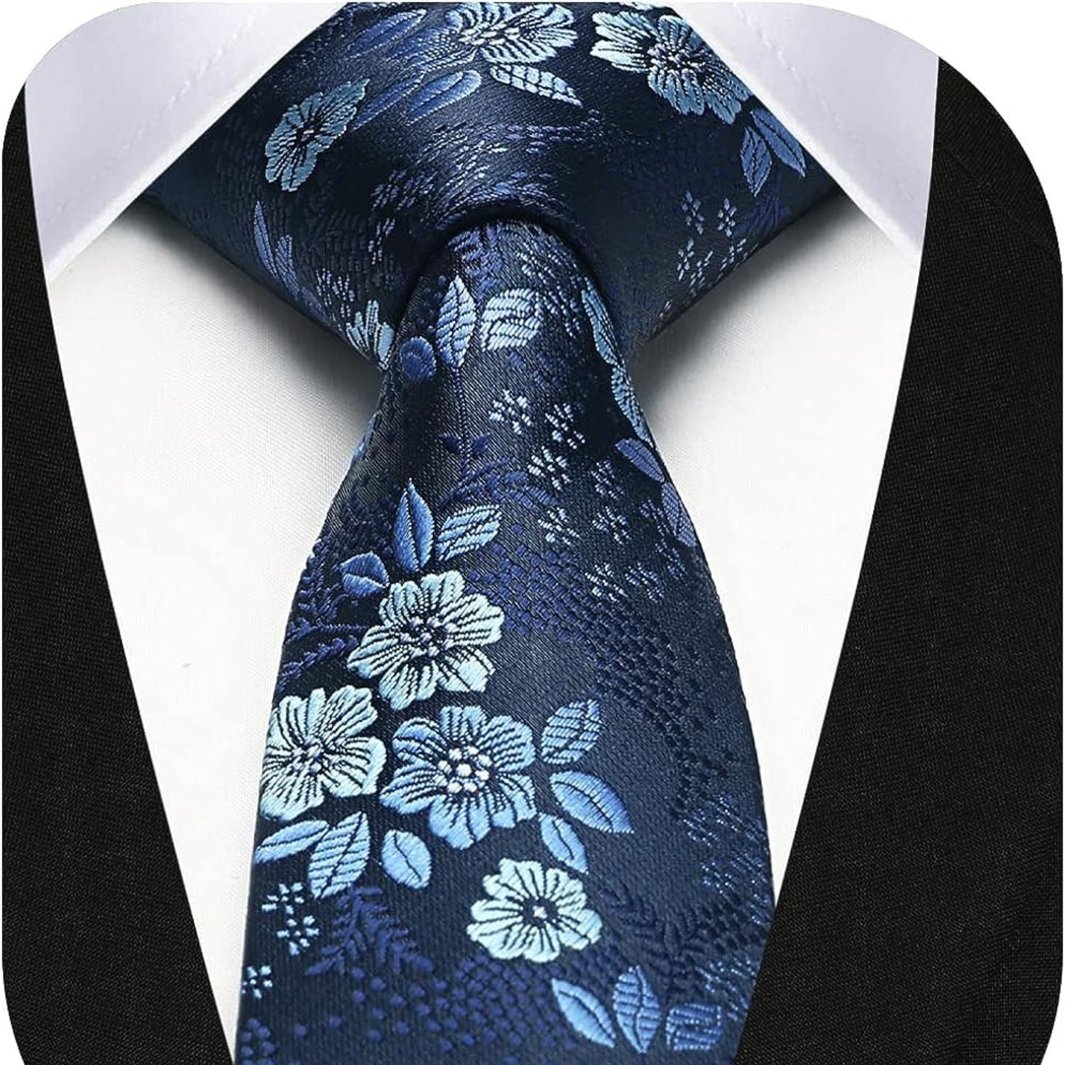 Hisdern Floral Print Skinny Tie Slim 2.17'' Formal Blue Wedding Tie