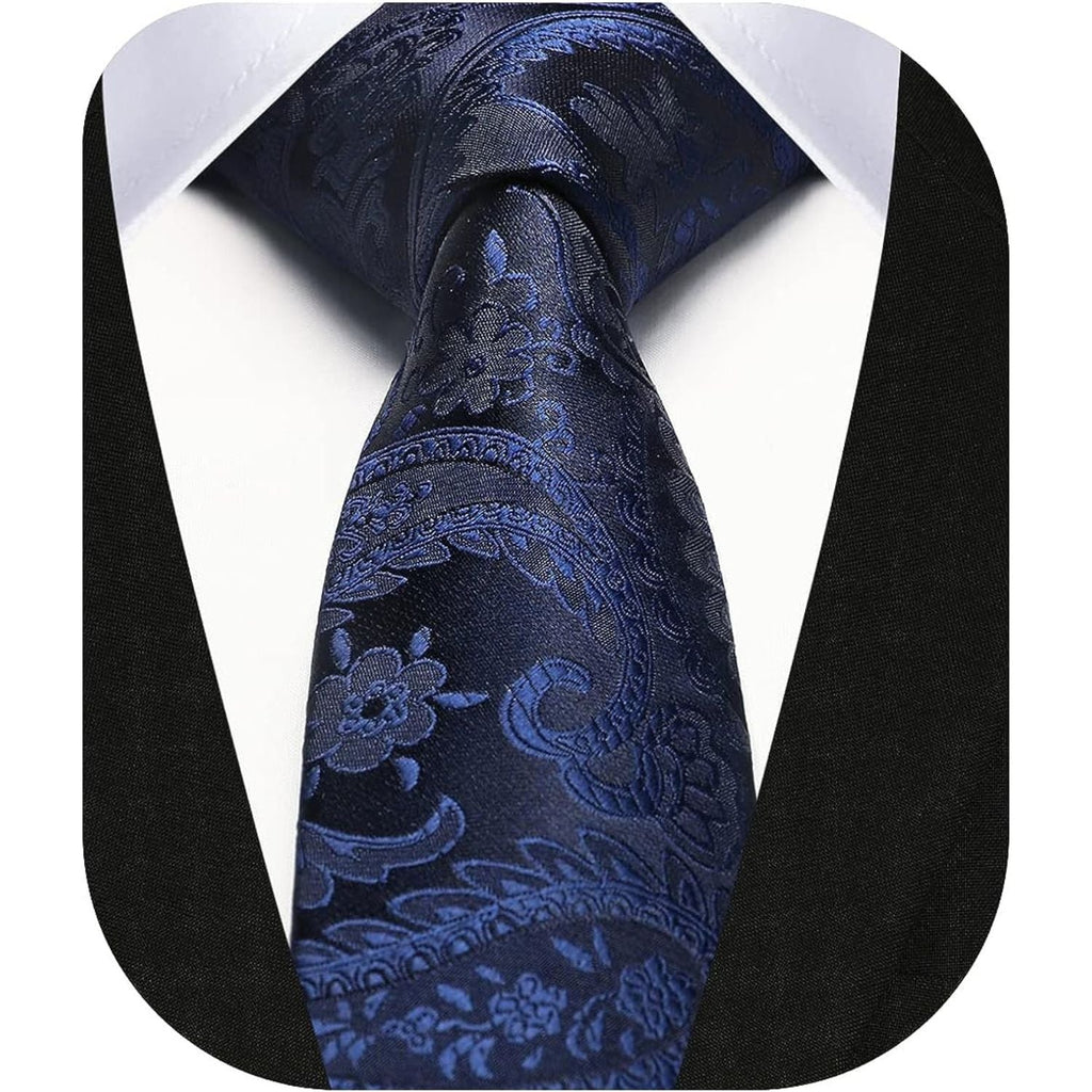 Hisdern Paisley Print Skinny Tie Slim 2.17'' Formal Navy Blue Wedding Tie