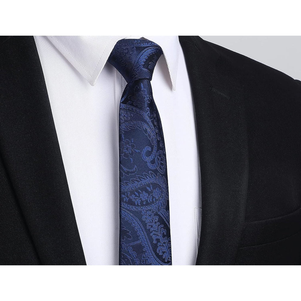 Hisdern Paisley Print Skinny Tie Slim 2.17'' Formal Navy Blue Wedding Tie