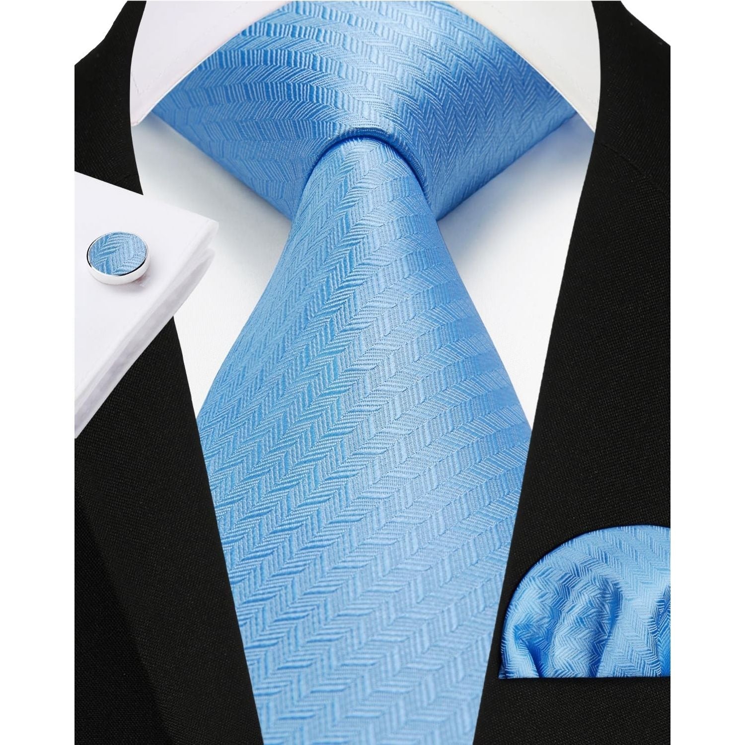 Hisdern Blue Houndstooth Business Tie Set with Cufflinks