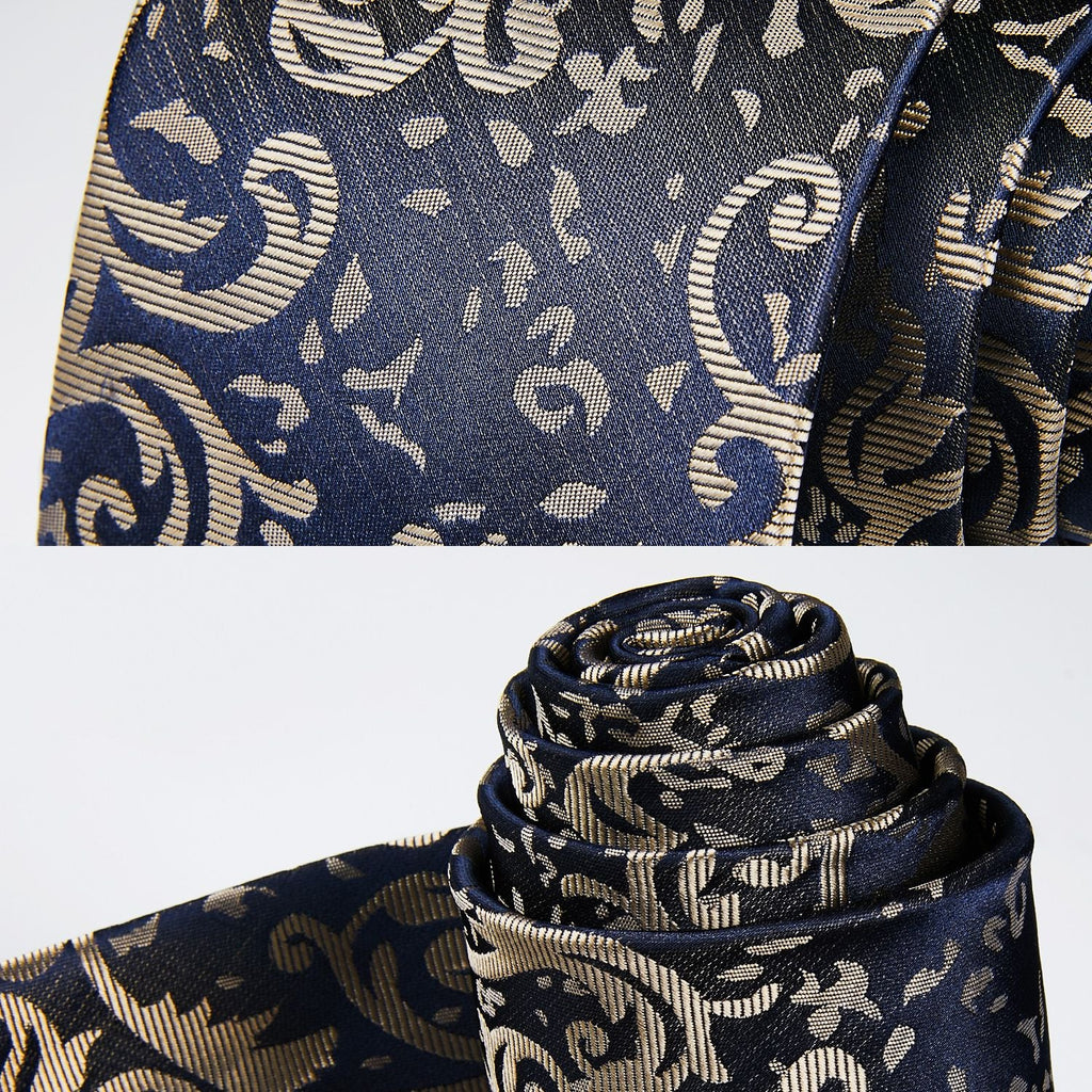 Hisdern Navy Blue Paisley Tie Set For Formal Wear